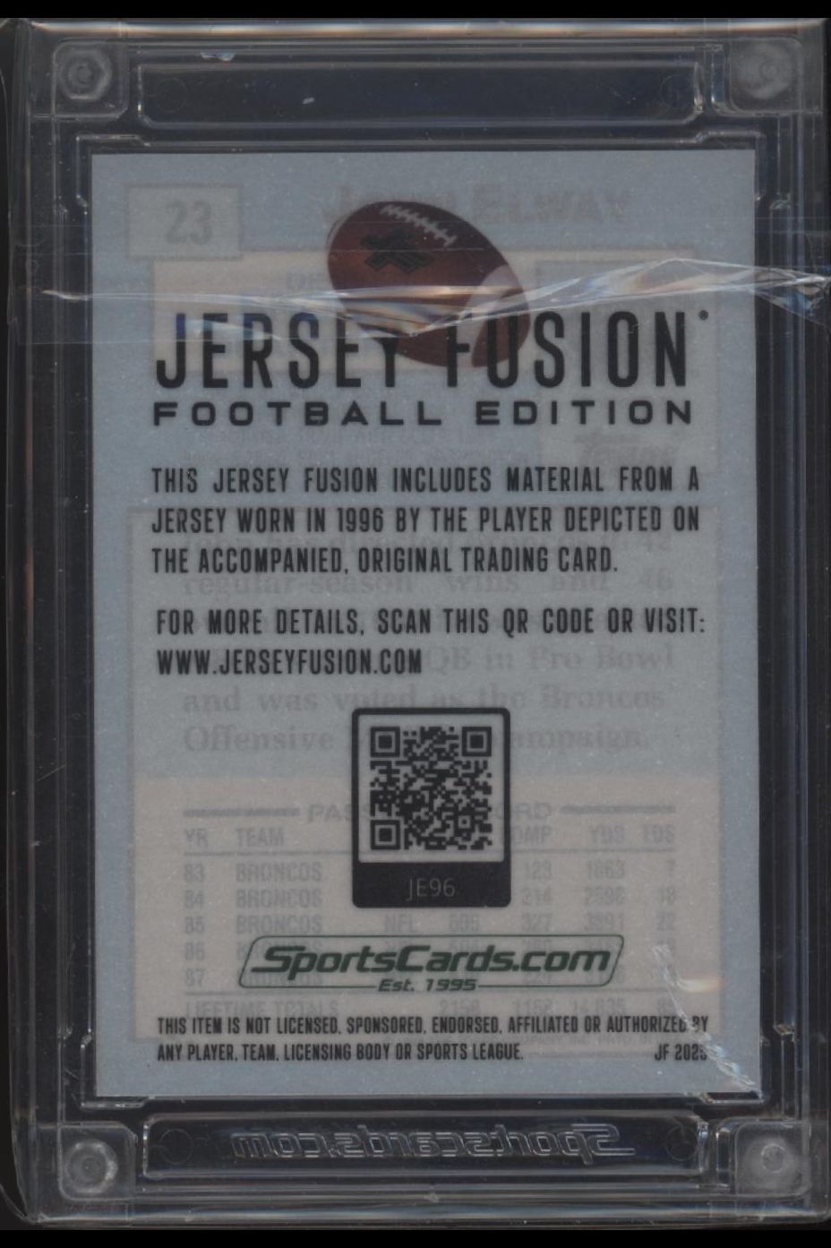 2024 Jersey Fusion John Elway Game Worn Jersey Patch Card