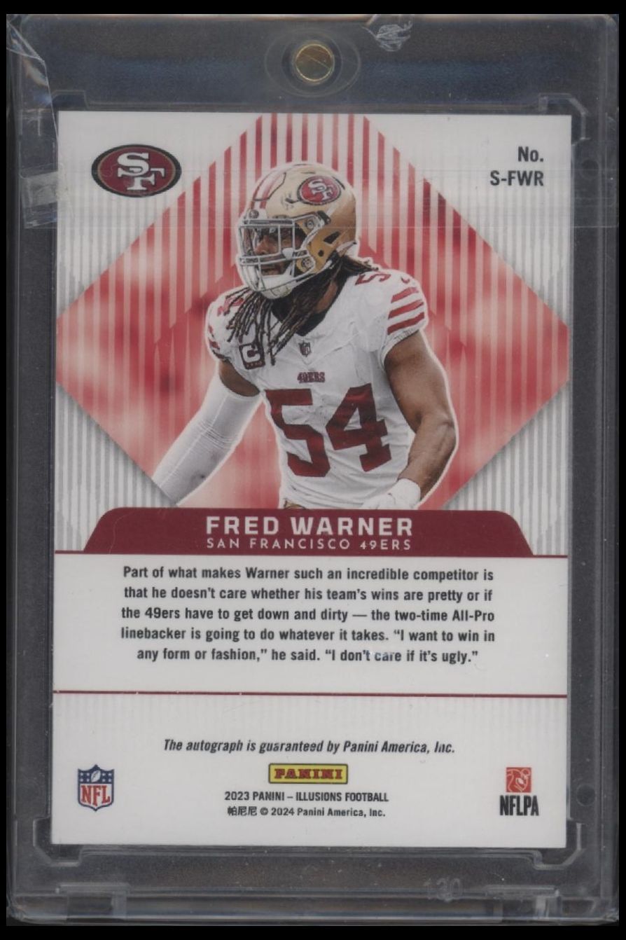 2023 Panini Illusions Fred Warner Superlatives AUTO SP Orange #S-FWR 49ers