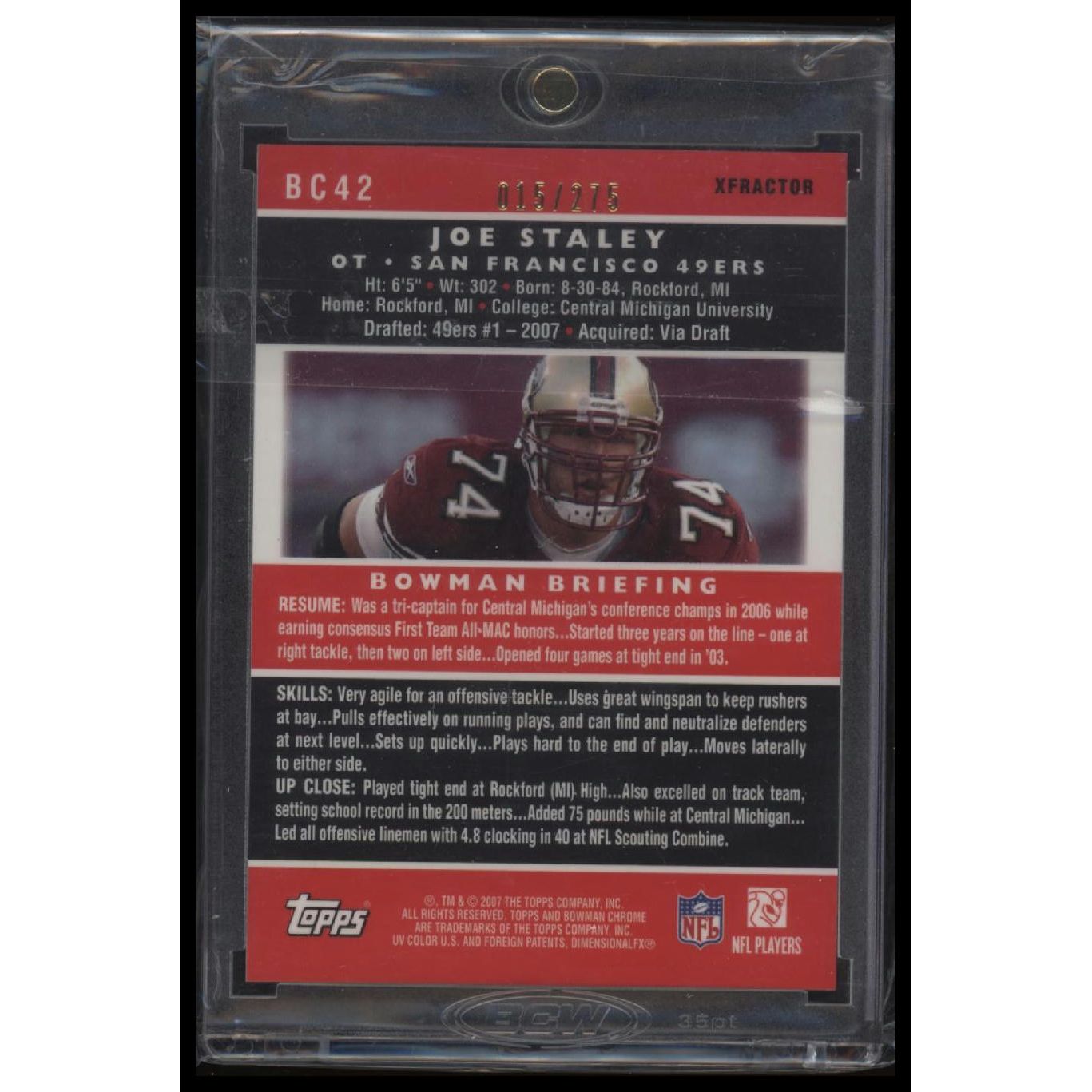 2007 Bowman Chrome #BC42 Joe Staley Xfractors #/275