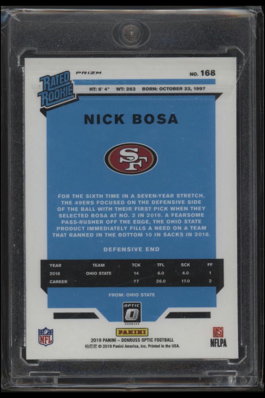 2019 Donruss Optic #168 Nick Bosa Green Velocity