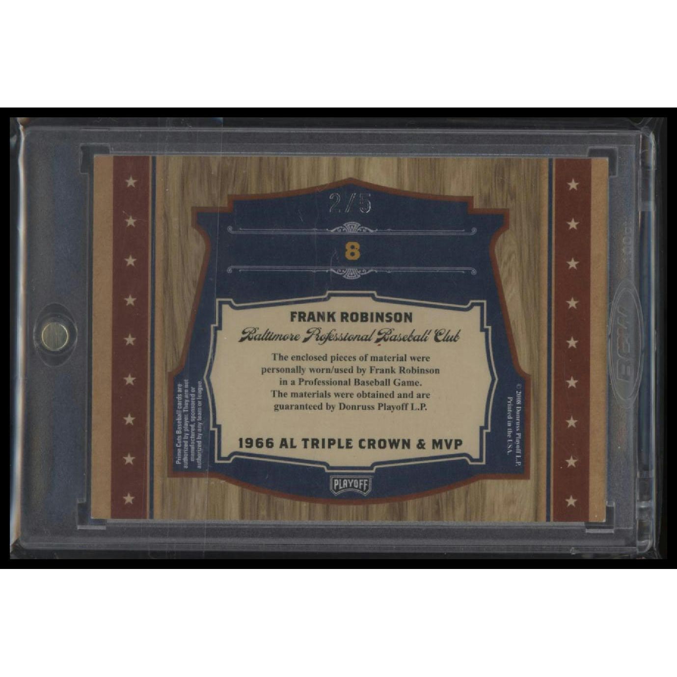 2008 Playoff Prime Cuts #8 Frank Robinson Timeline Materials Quads #/5