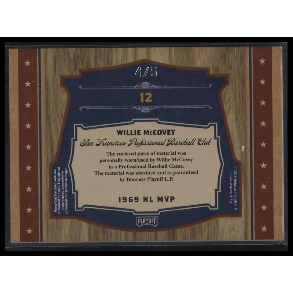 2008 Playoff Prime Cuts #12 Willie McCovey Icons Jersey Position #/5