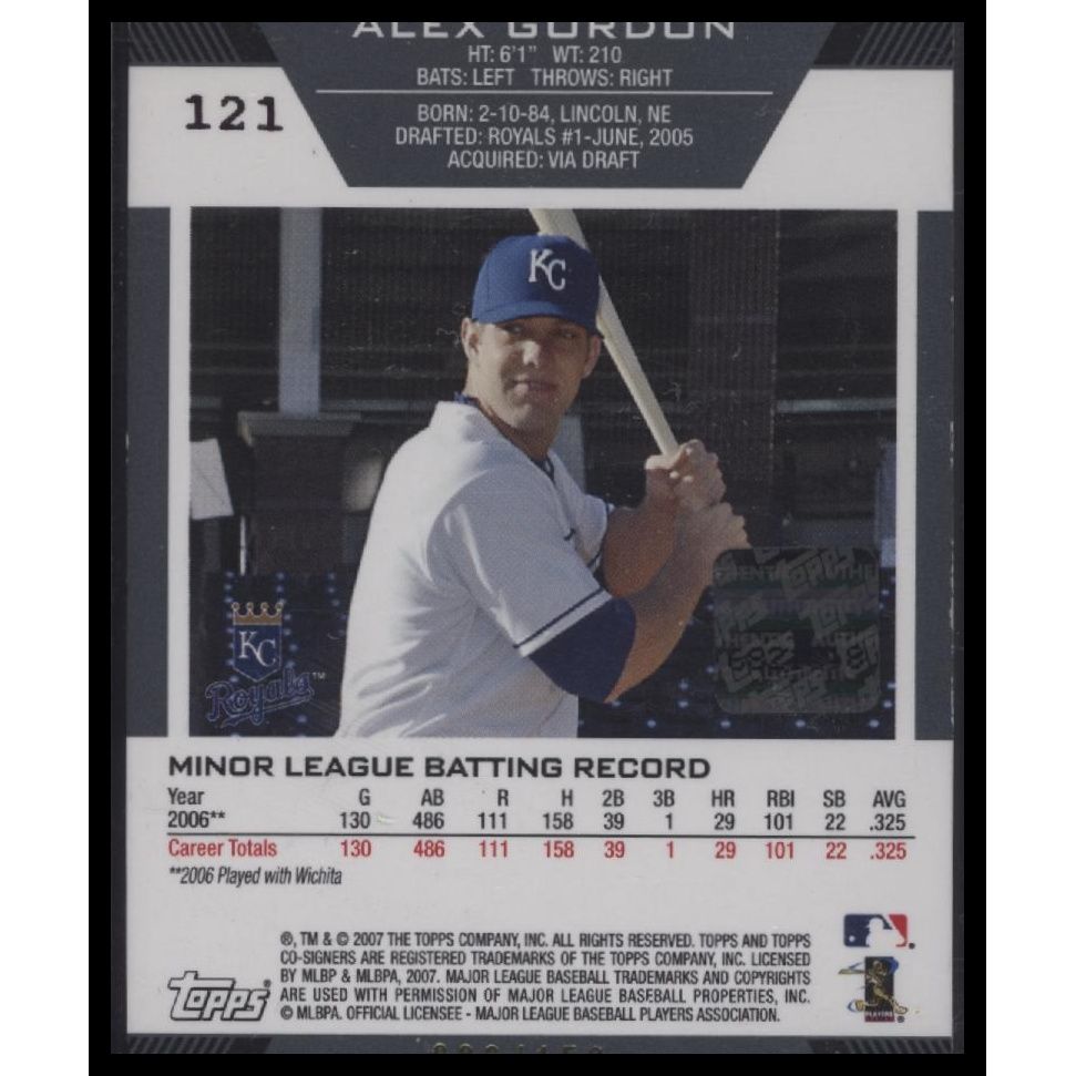 2007 Topps Co-Signers #121 Alex Gordon Silver-Bronze #/150
