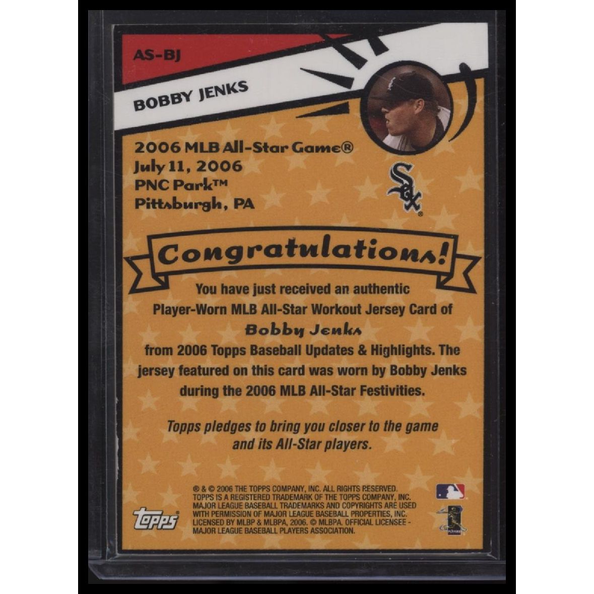 2006 Topps Updates & Highlights #AS-BJ Bobby Jenks All-Star Stitches
