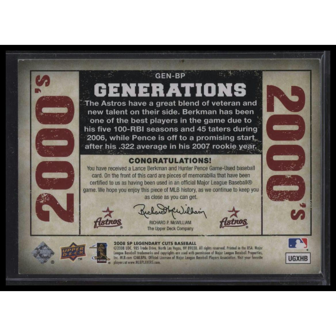 2008 SP Legendary Cuts #GEN-BP Lance Berkman / Hunter Pence MEM Dual Memorabilia