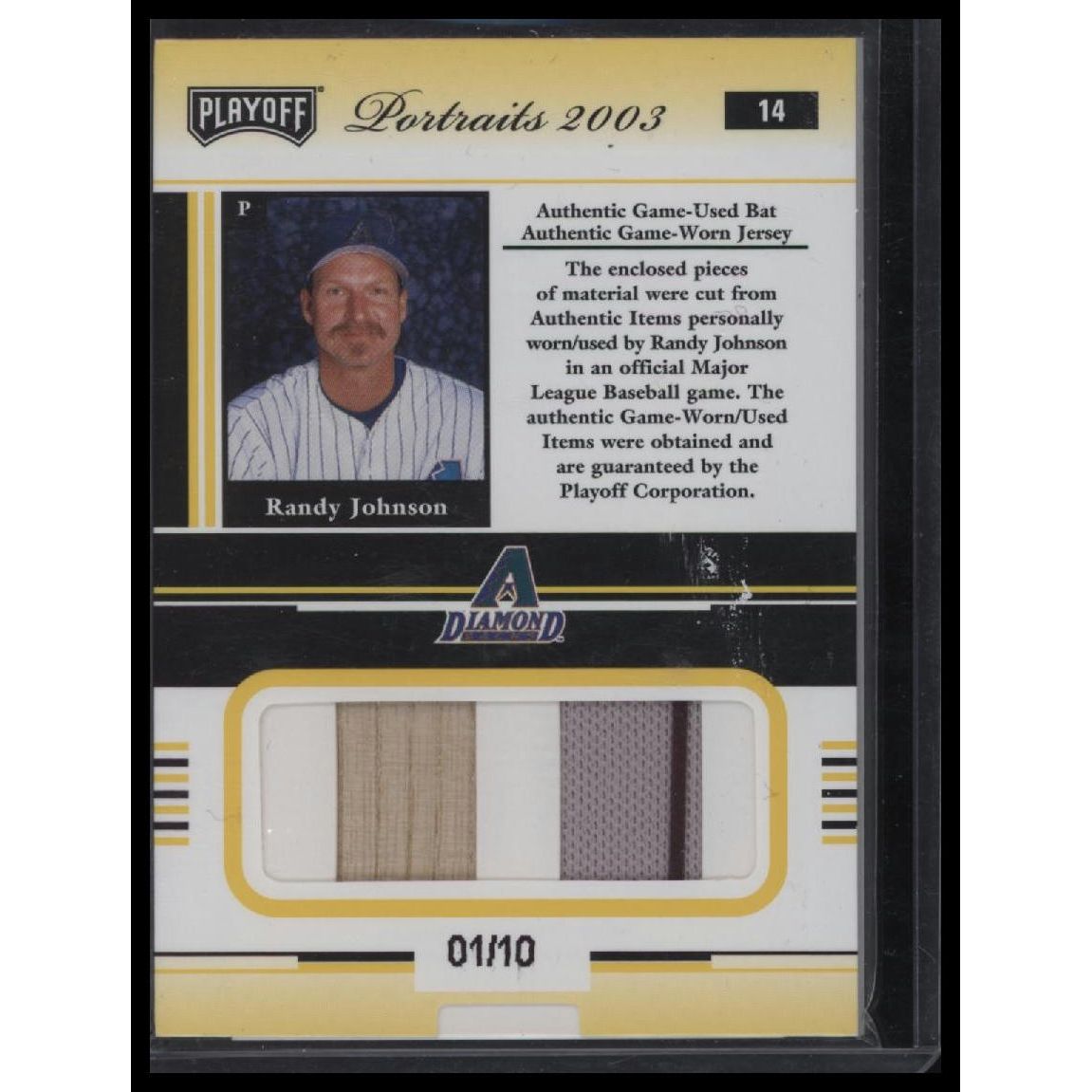 2003 Playoff Portraits #14 Randy Johnson Materials Combo Gold #/10