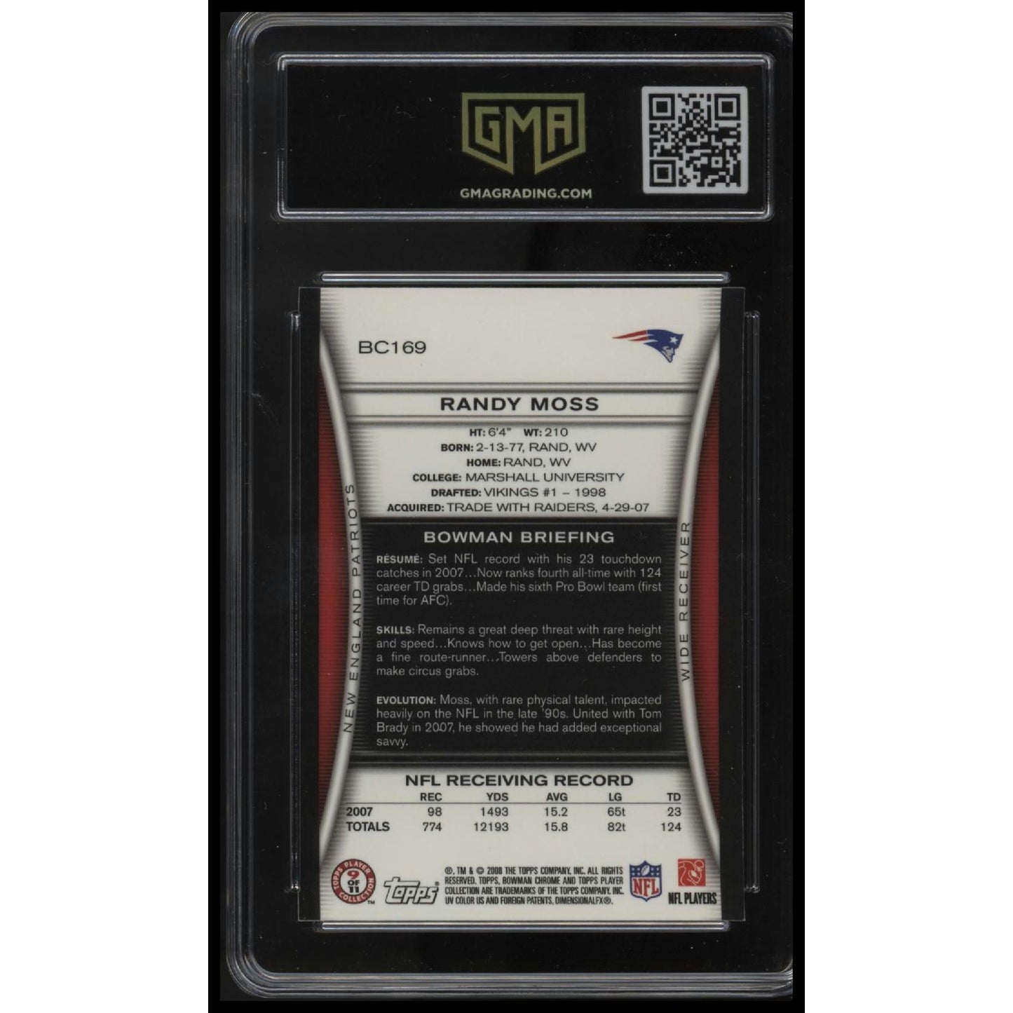 2008 Bowman Chrome #BC169 Randy Moss GMA 8.5