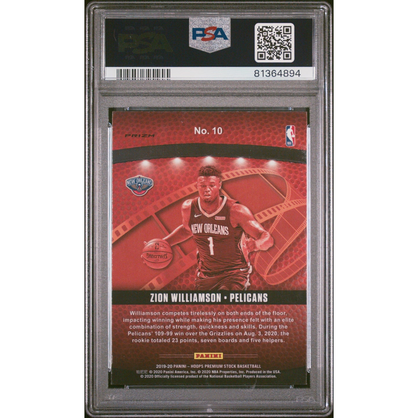 2019 Panini Hoops Lights Camera Action #10 Zion Williamson Holo PSA 9