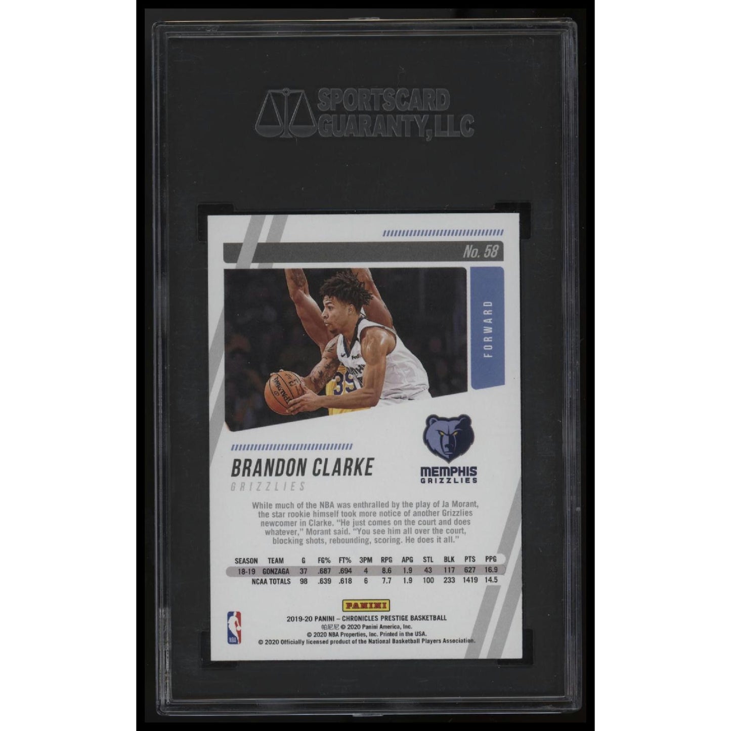 2019-20 Panini Chronicles #58 Brandon Clarke SGC 9.5