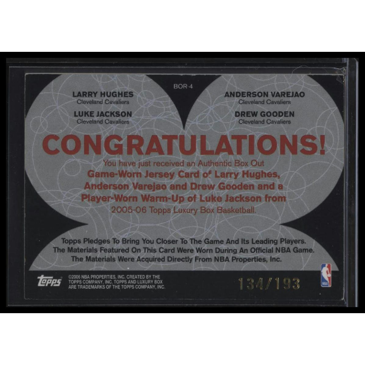 2005-06 Topps Luxury Box #BOR-4 Hughes/Varejao/Jackson/Gooden Quad Relics #/193