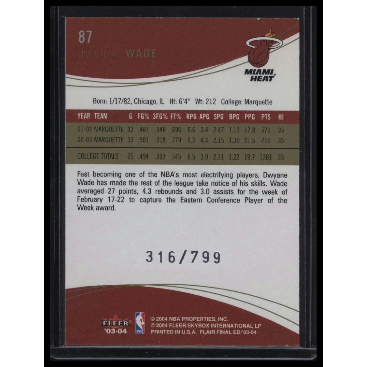 2003-04 Flair Final Edition #87 Dwyane Wade #/799