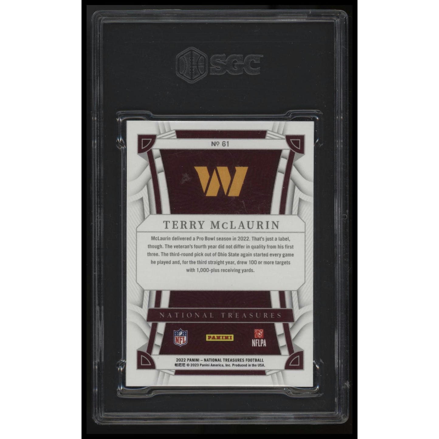 2022 Panini National Treasures #61 Terry McLaurin SGC 10 #/99