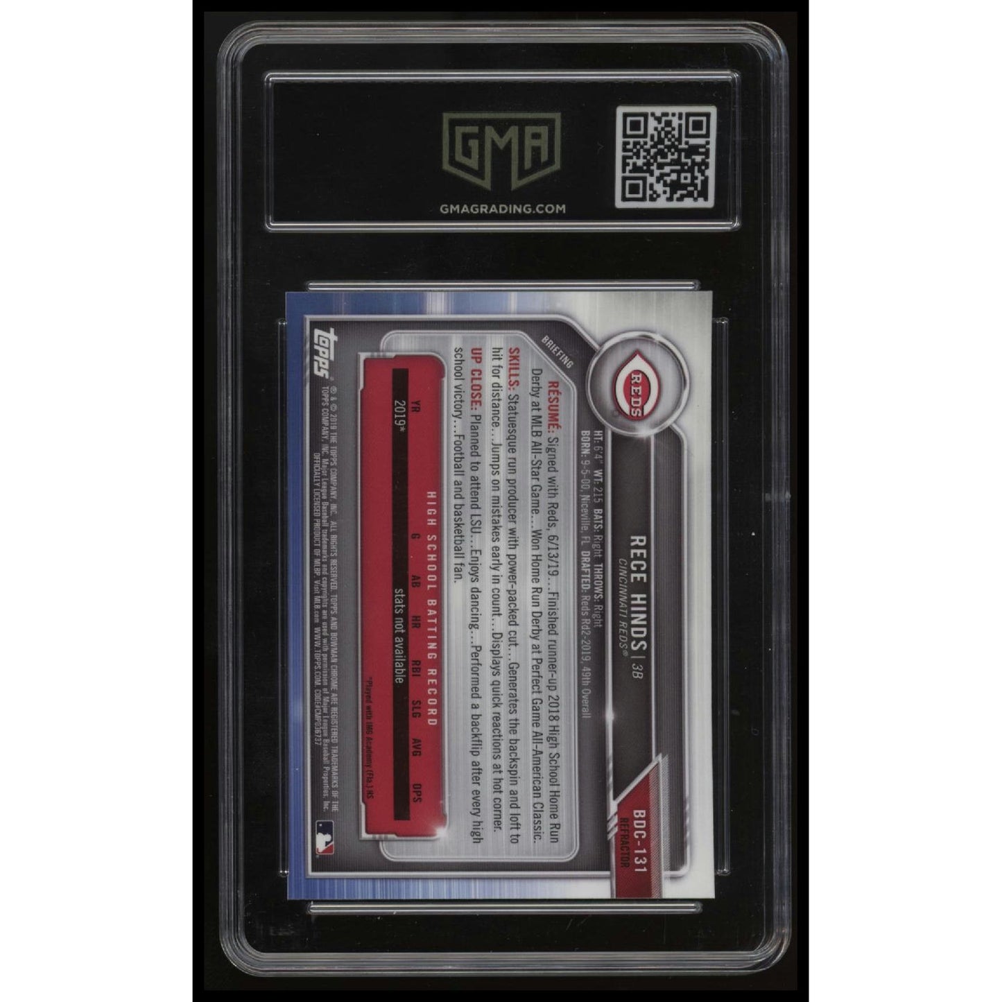 2019 Bowman Draft #BDC-131 Rece Hinds Chrome Refractor GMA 9