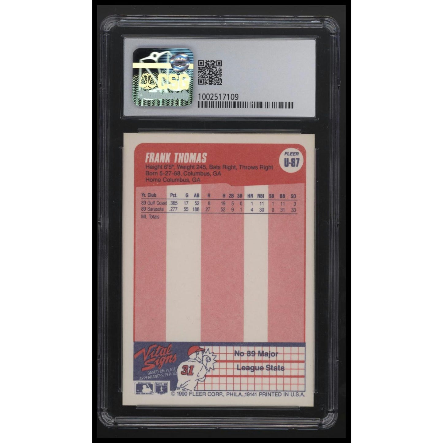 1990 Fleer Update #U-87 Frank Thomas CSG 8.5