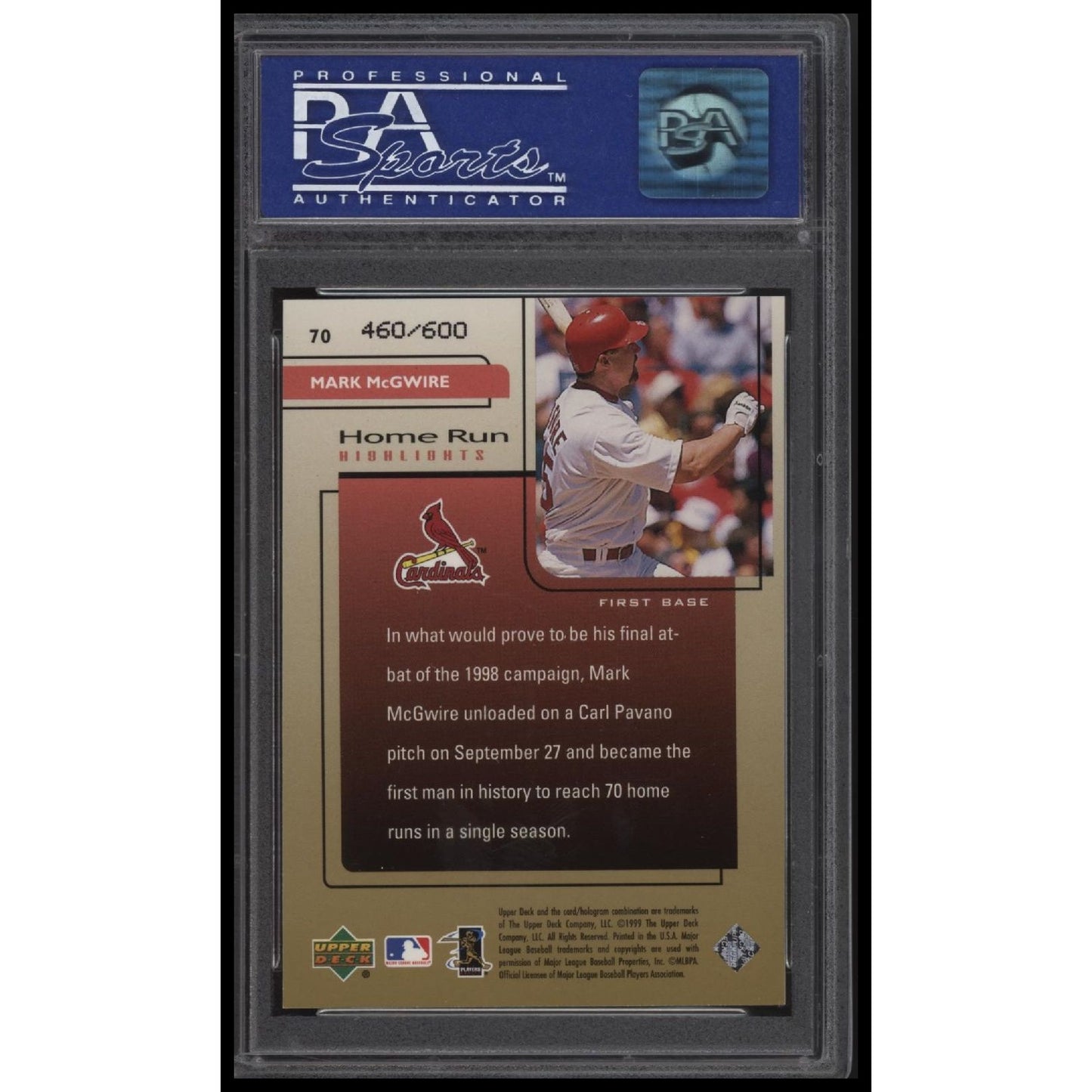 1999 Upper Deck Challengers For 70 #70 Mark Mcgwire Challengers Edition PSA 8