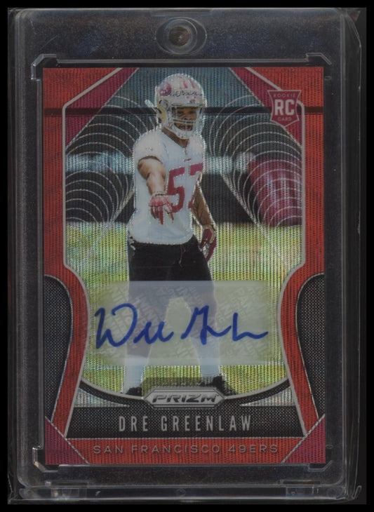 2019 Panini Prizm #384 Dre Greenlaw Rookie Autographs Prizm Red Wave #/149