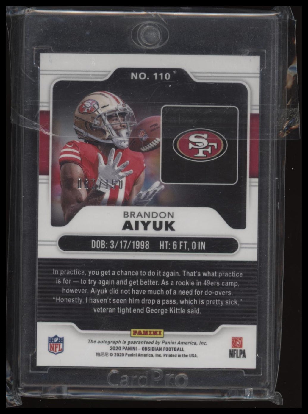 2020 Panini Obsidian Auto Brandon Aiyuk #110 /150