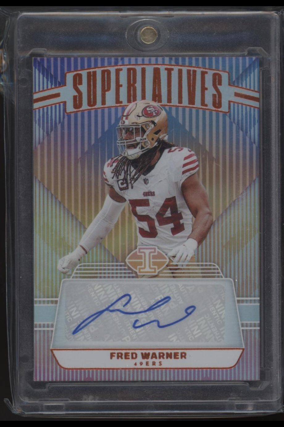 2023 Panini Illusions Fred Warner Superlatives AUTO SP Orange #S-FWR 49ers