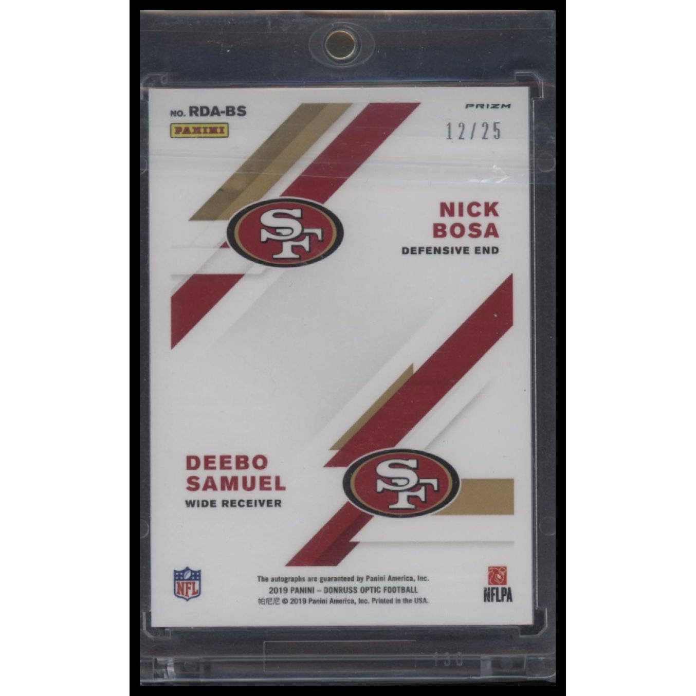 2019 Donruss Optic #RDA-BS Nick Bosa / Deebo Samuel Rookie Dual Autographs #/25