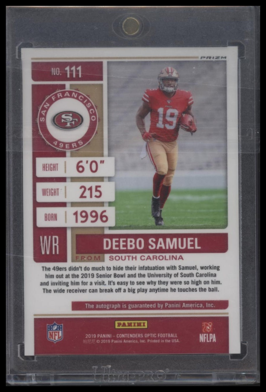 2019 Panini Contenders Optic #111 Deebo Samuel Silver Prizm Auto