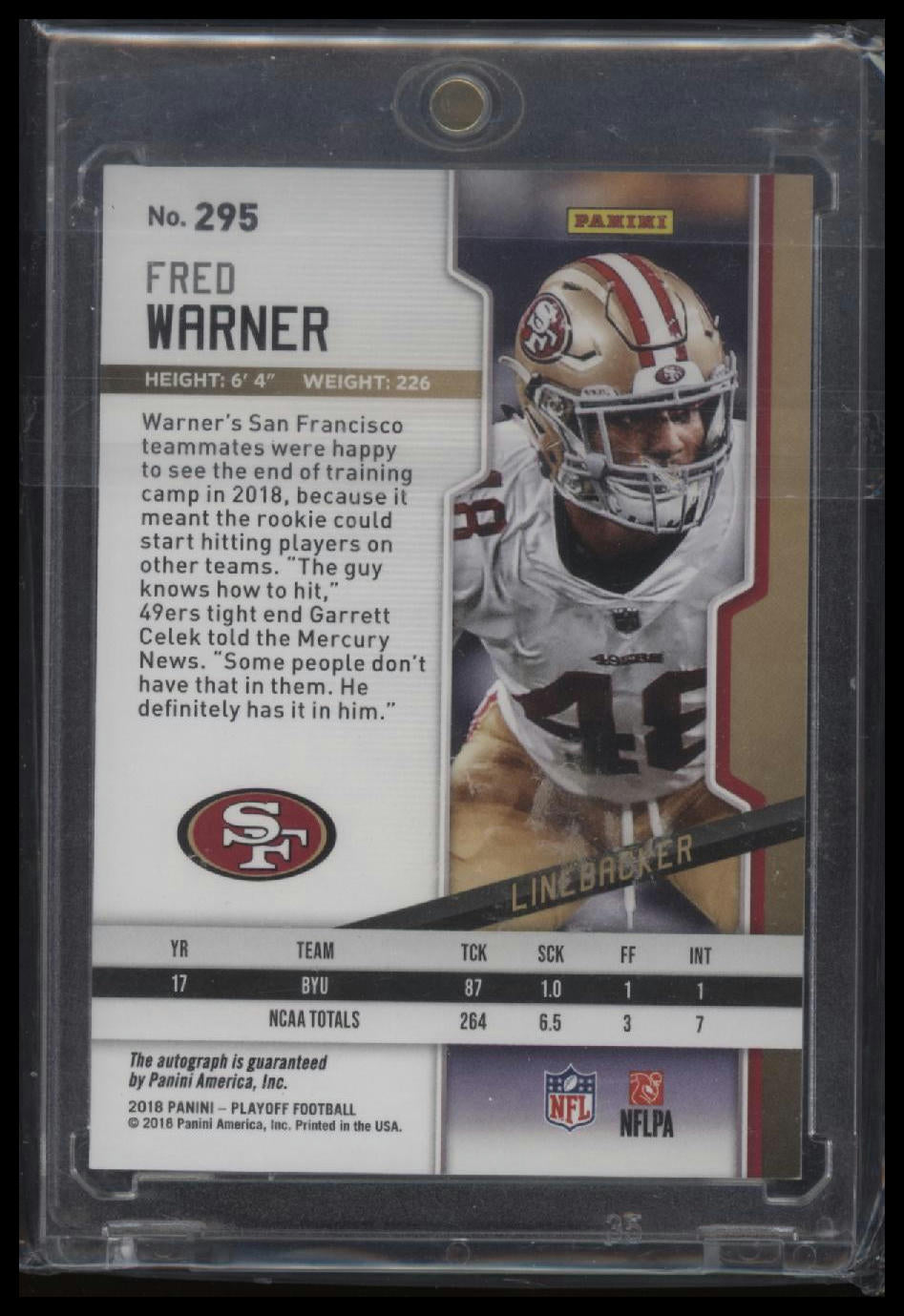 2018 Panini Playoff #295 Fred Warner Rookies Autographs Red Zone