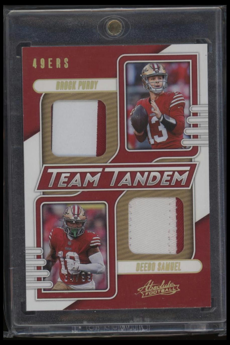 2023 Panini Absolute #TT-SF Brock Purdy / Deebo Samuel Team Tandem Gold #/99