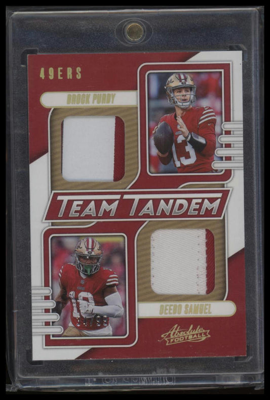 2023 Panini Absolute #TT-SF Brock Purdy / Deebo Samuel Team Tandem Gold #/99