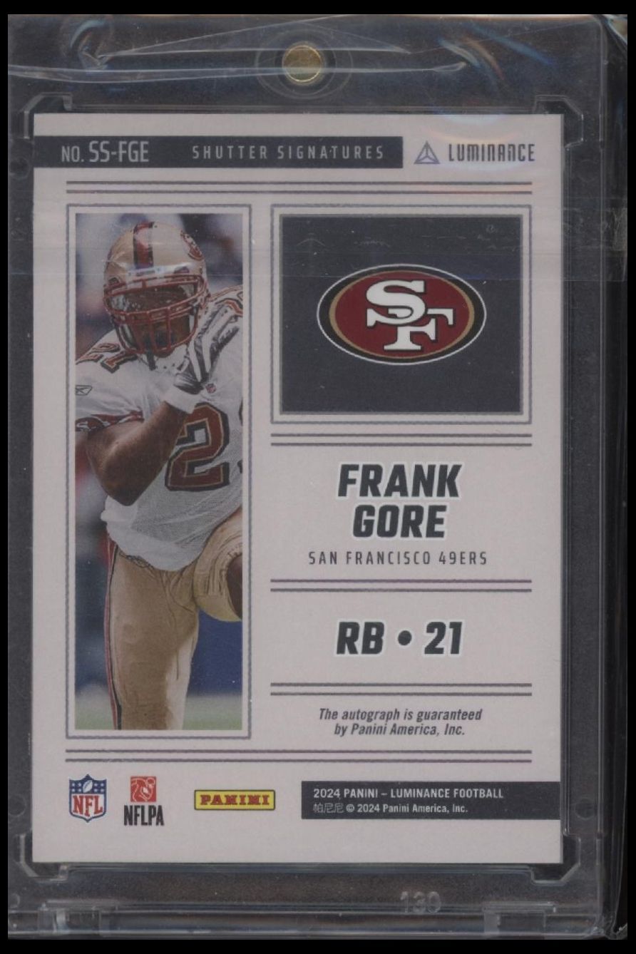 2024 Panini Luminance #SS-FGE Frank Gore Shutter Signatures Gold #/50