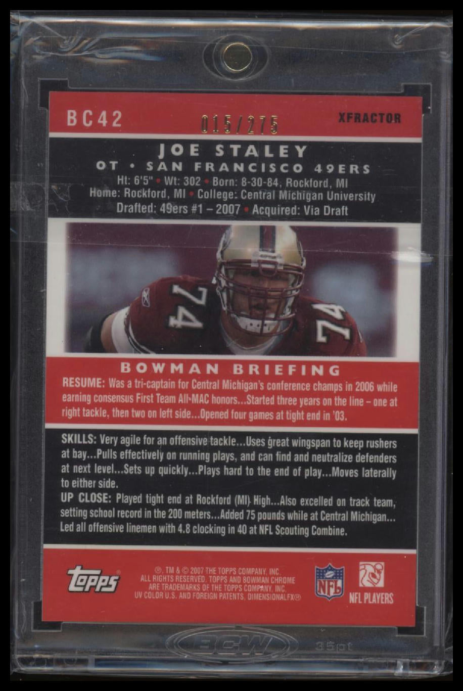 2007 Bowman Chrome #BC42 Joe Staley Xfractors #/275