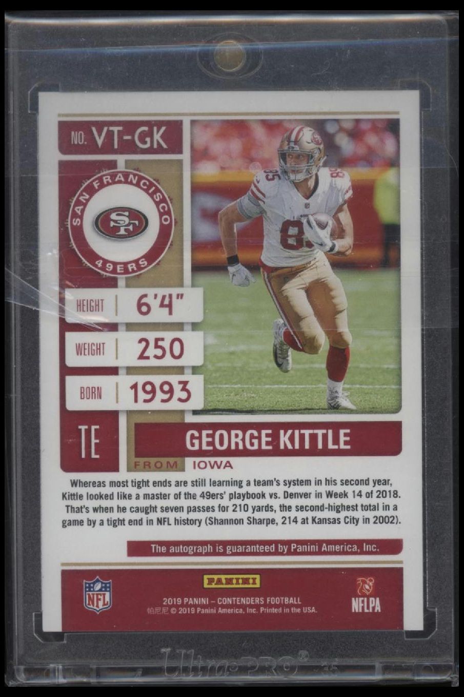 2019 Panini Contenders #VT-GK George Kittle Veteran Ticket Autograph