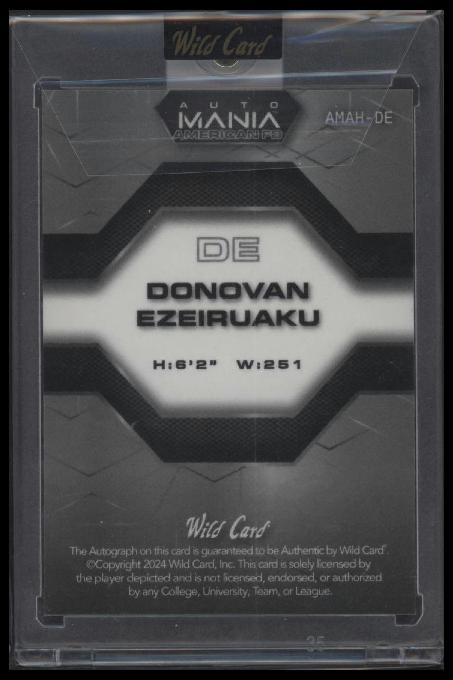 2024 Wild Card Automania American - #AMAH-DE Donovan Ezeiruaku 1/1