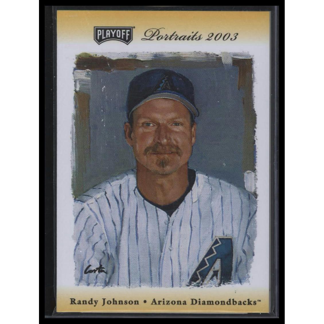 2003 Playoff Portraits #14 Randy Johnson Materials Combo Gold #/10
