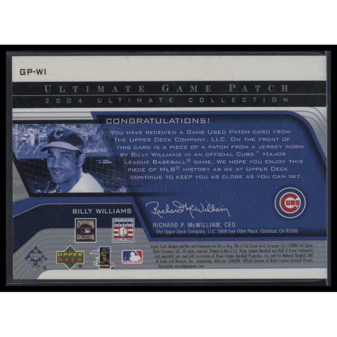 2004 Upper Deck Ultimate Collection #GP-WI Billy Williams Game Patch #/75