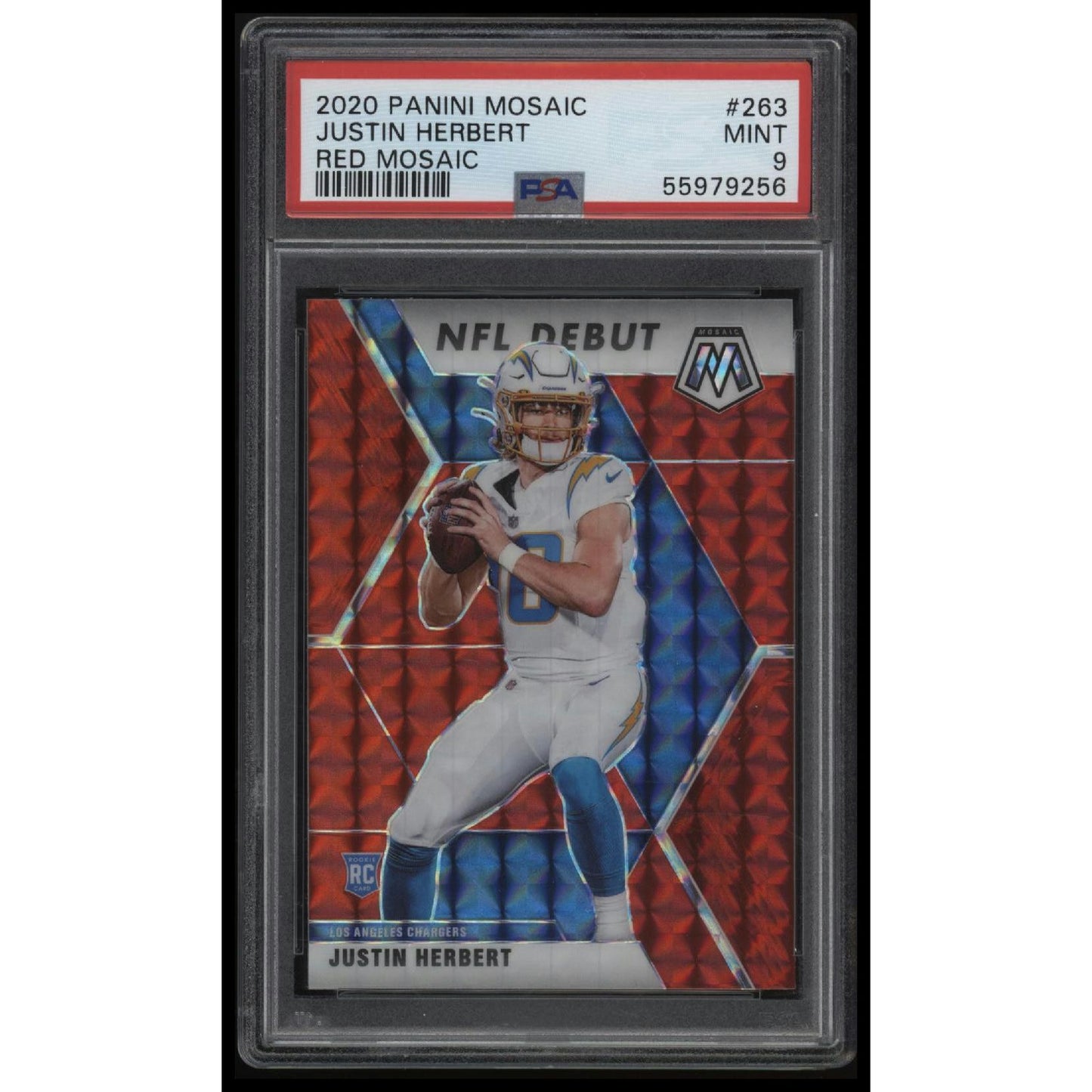 2020 Panini Mosaic #263 Justin Herbert Prizm Red PSA 9