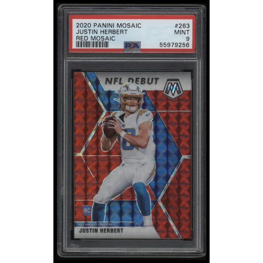 2020 Panini Mosaic #263 Justin Herbert Prizm Red PSA 9