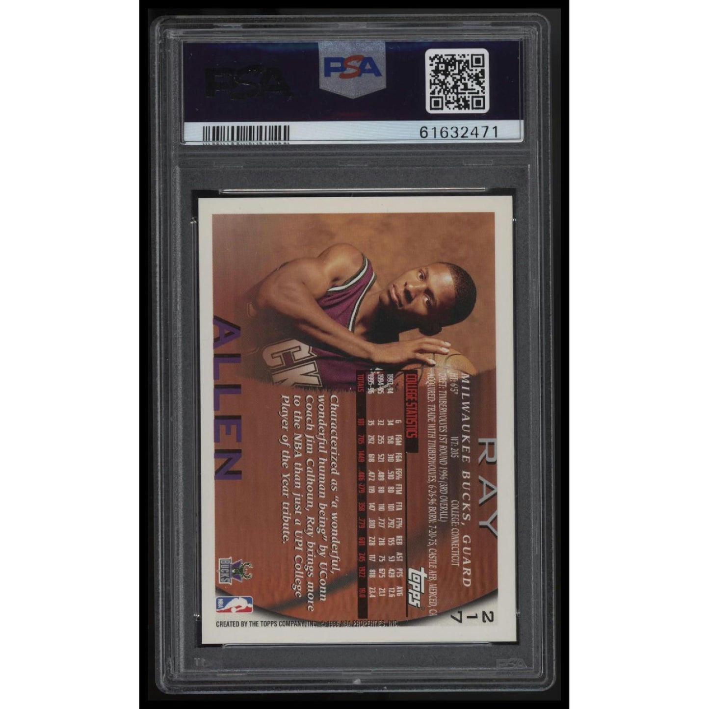 1996 Topps #217 Ray Allen PSA 8