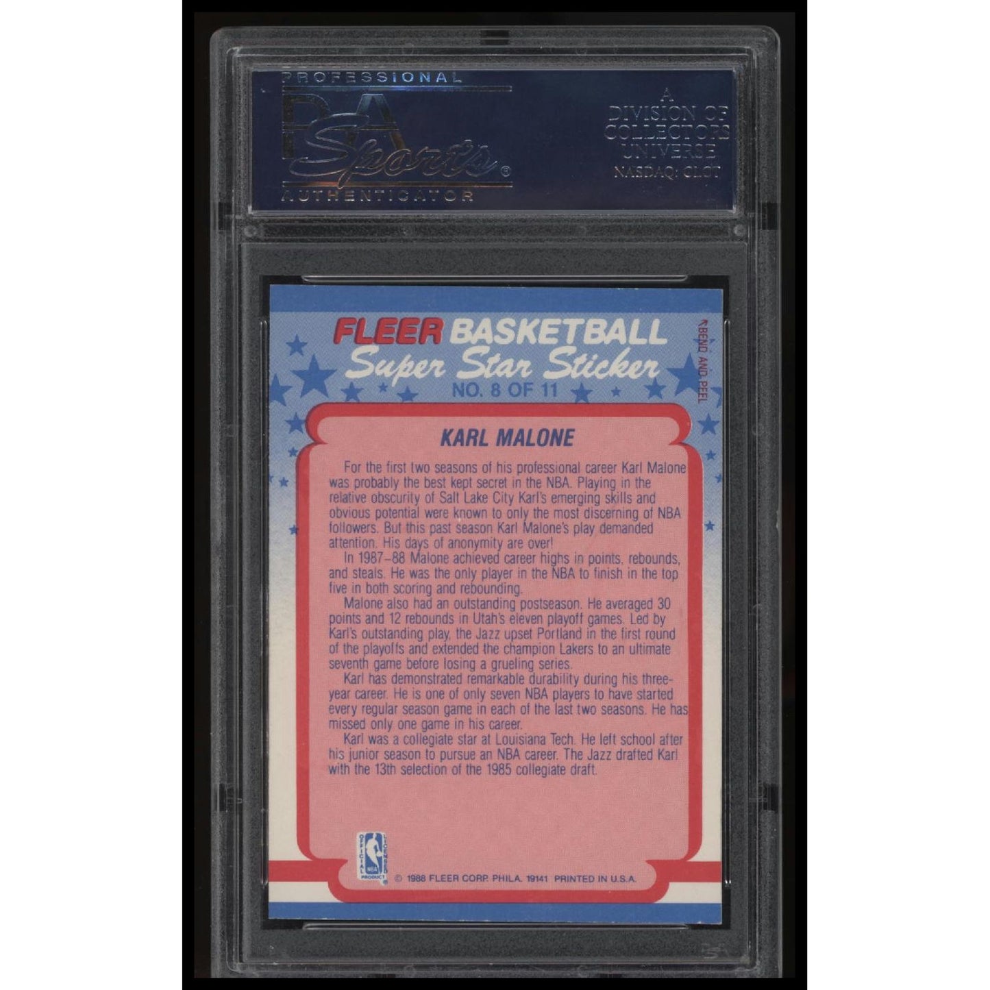 1988 Fleer Sticker #8 Karl Malone PSA 6