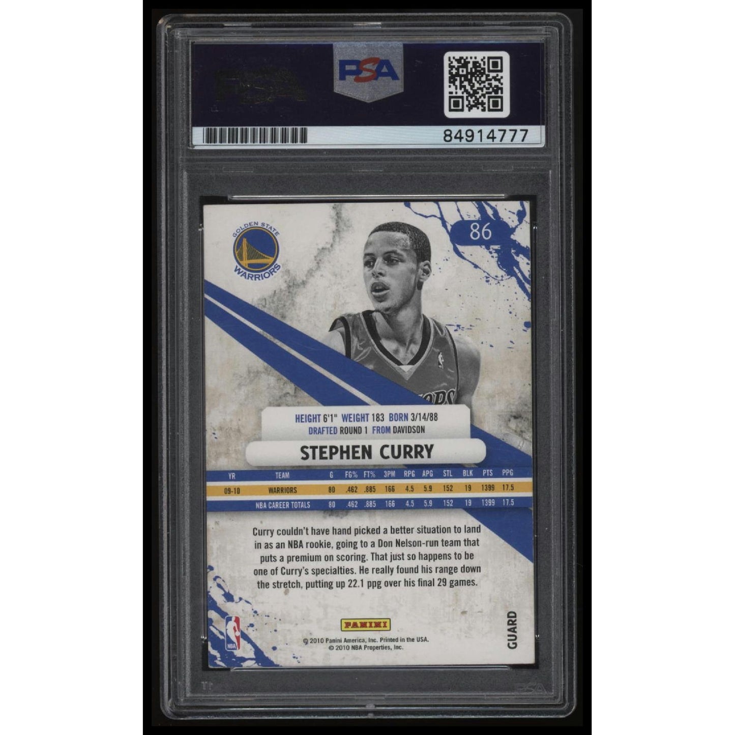 2010-11 Panini Rookies & Stars #86 Stephen Curry PSA Authentic Auto