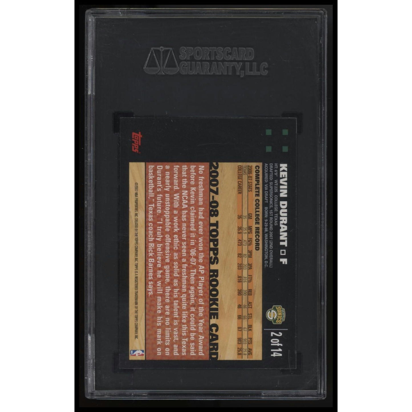 2007-08 Topps #2 Kevin Durant Rookie Set SGC 10