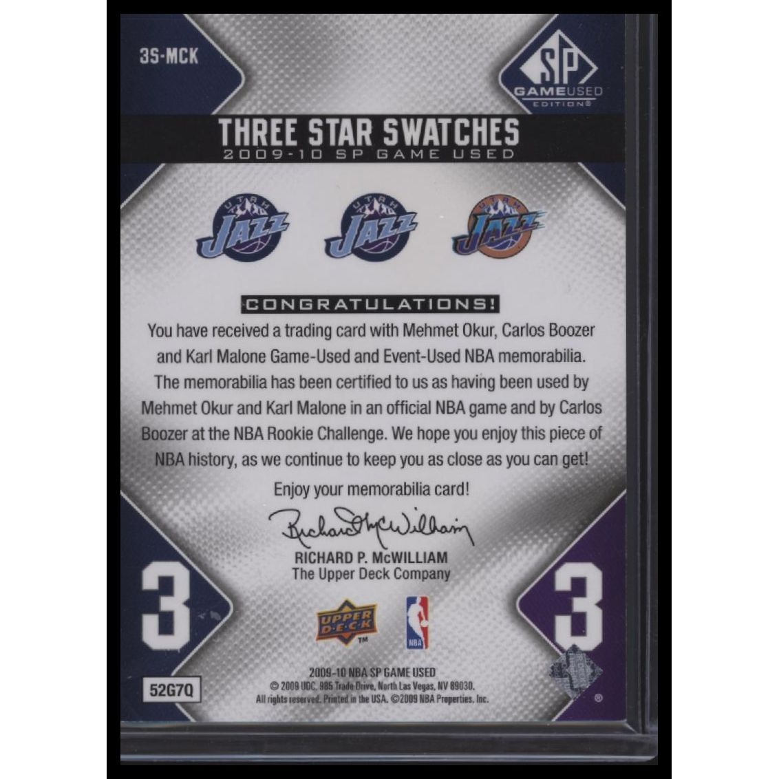 2009-10 SP Game Used #3S-MCK Malone / Boozer / Okur MEM, #/125