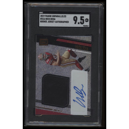 2019 Panini Unparalleled #316 Nick Bosa Rookie Jersey Autographs SGC 9.5