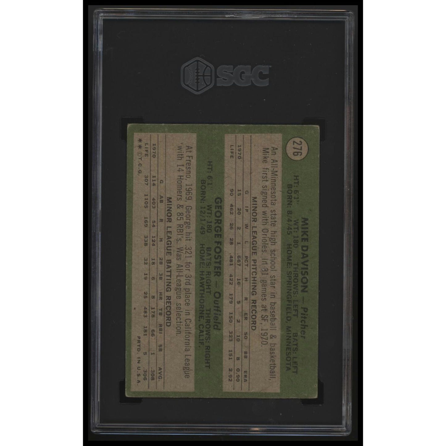 1971 Topps #276 Giants 1971 Rookie Stars (Davison/Foster) RS, RC SGC 2