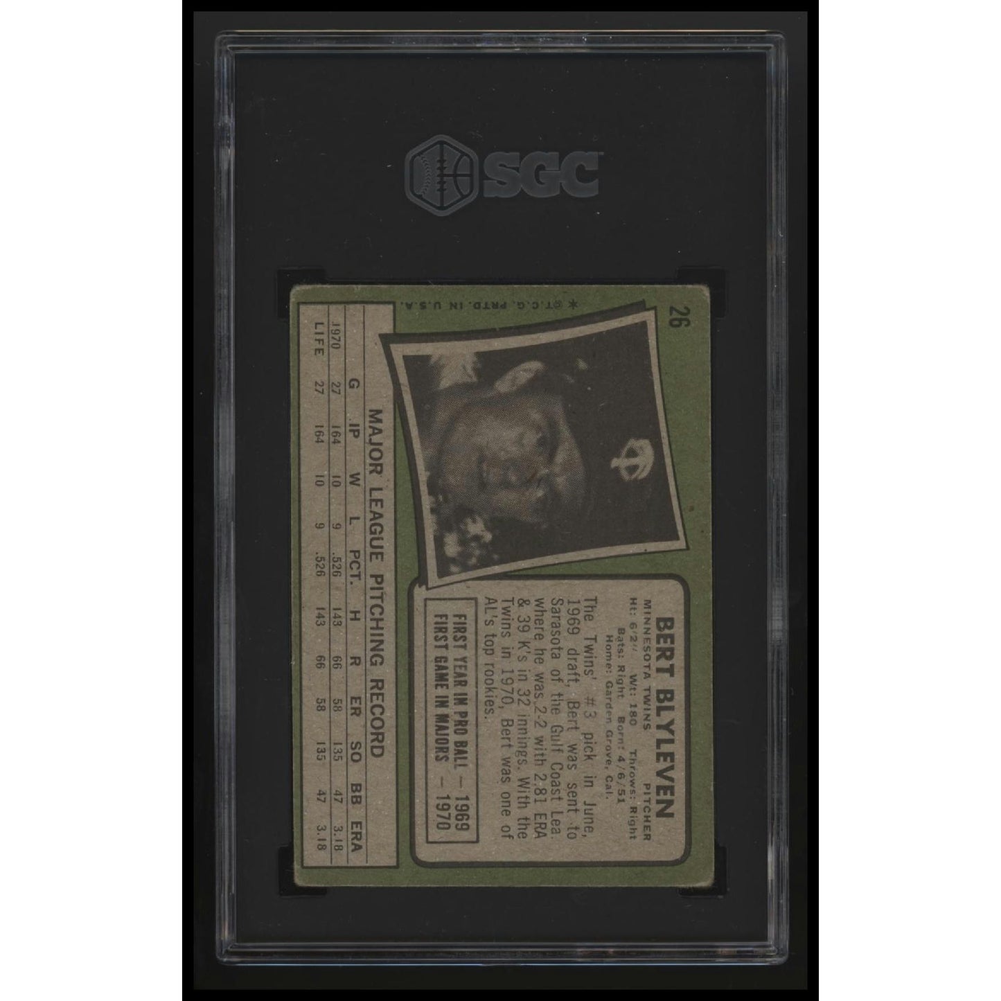 1971 Topps #26 Bert Blyleven SGC 2.5