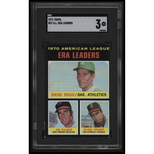 1971 Topps #67 1970 American League ERA Leaders (Segui/Palmer/Wright) LL SGC 3