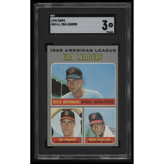 1970 Topps #68 1969 American League ERA Leaders (Bosman/Palmer/Cuellar) LL SGC 3